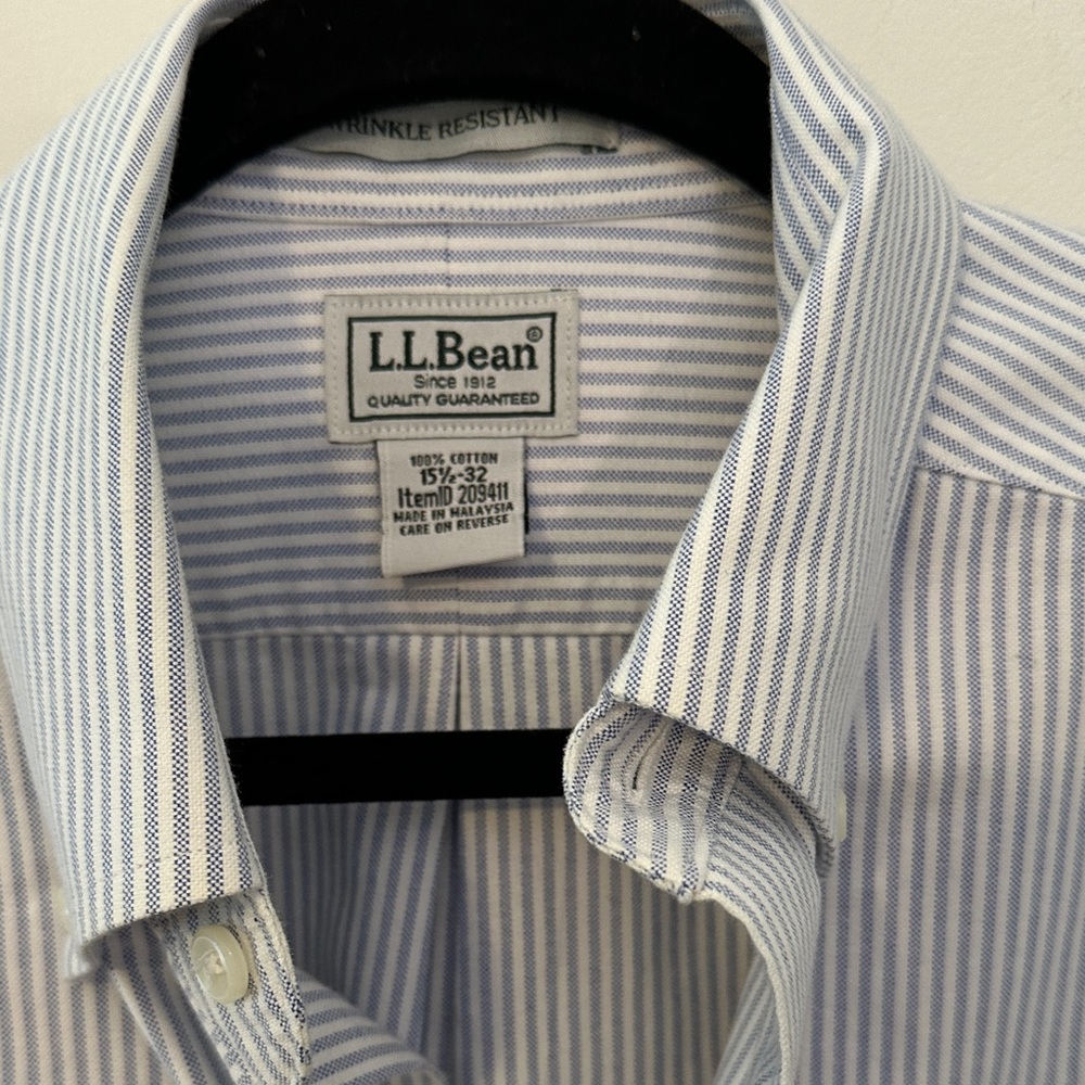 L.L. Bean Men's White and Blue Pinstripe Dress Shirt